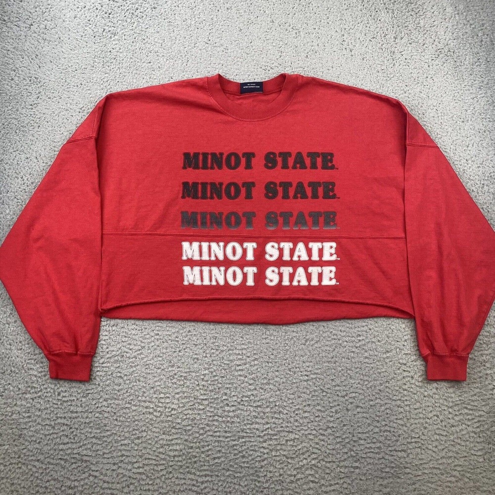 Minot State Women's Large Spirit Jersey Long Sleeve Oversized Cropped Shirt Red